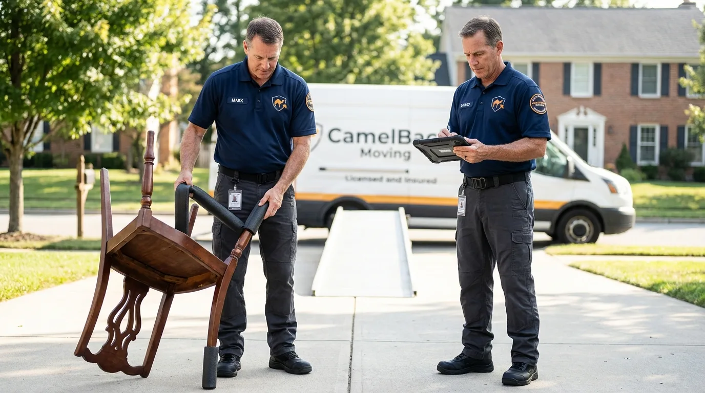 Movers inspecting furniture for damage prevention before loading in Fall Branch, TN